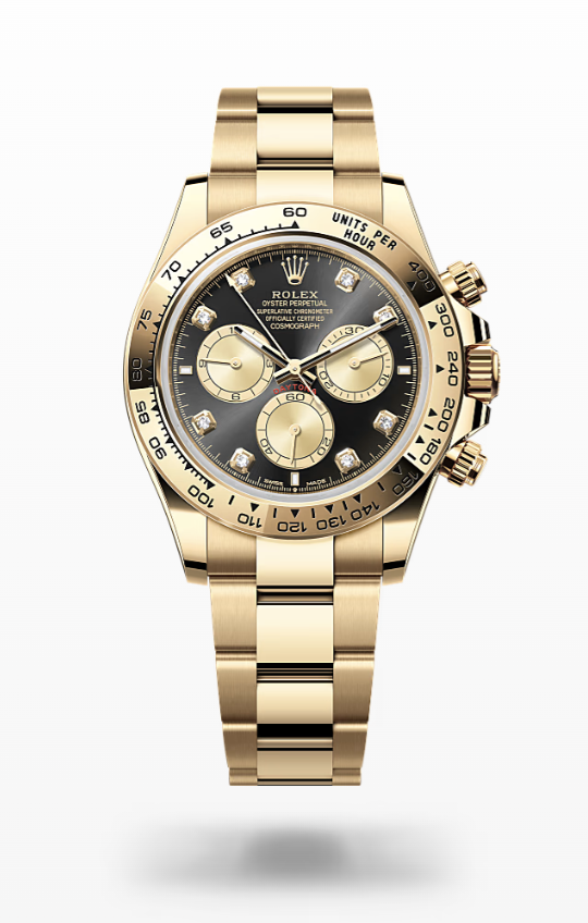 Rolex Cosmograph Daytona - Bright black and golden set with diamonds Rolex Cosmograph Daytona Gold and Diamonds