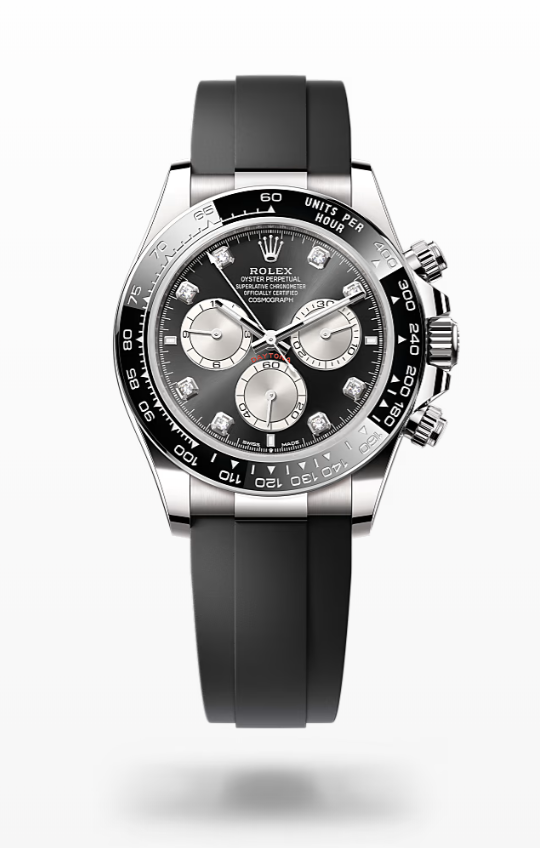 Rolex Cosmograph Daytona - Bright black and steel set with diamonds - White gold, oysterflex Rolex Cosmograph Daytona Diamond