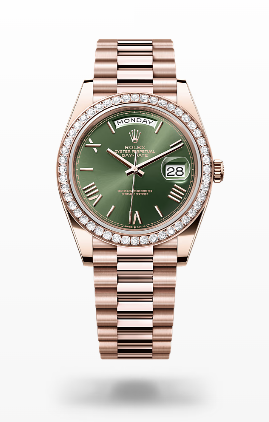 Rolex Day-Date - Olive green - Everose gold and diamonds Rolex Day-Date Diamond