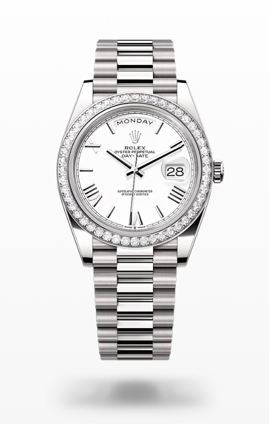 Rolex Day-Date - White - White gold and diamonds Rolex Day-Date Diamond