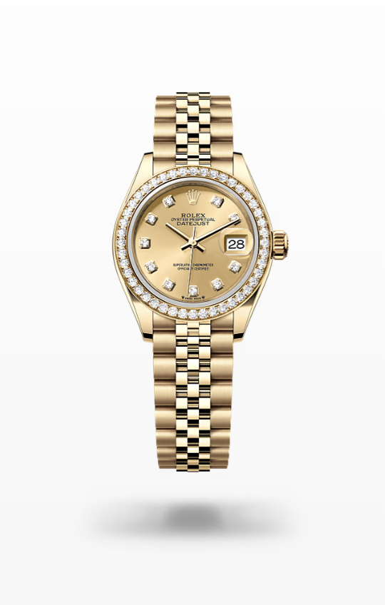 Rolex Lady-Datejust - Champagne-colour set with diamonds, yellow gold and diamond-set, jubilee Rolex Lady-Datejust President Diamond
