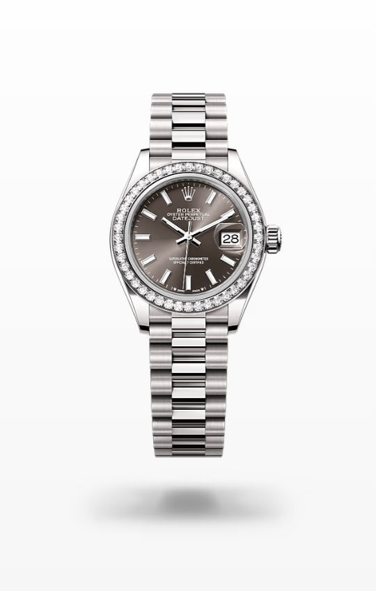 Rolex Lady-Datejust - Dark grey, white gold and diamonds, President Rolex Lady-Datejust President Diamond