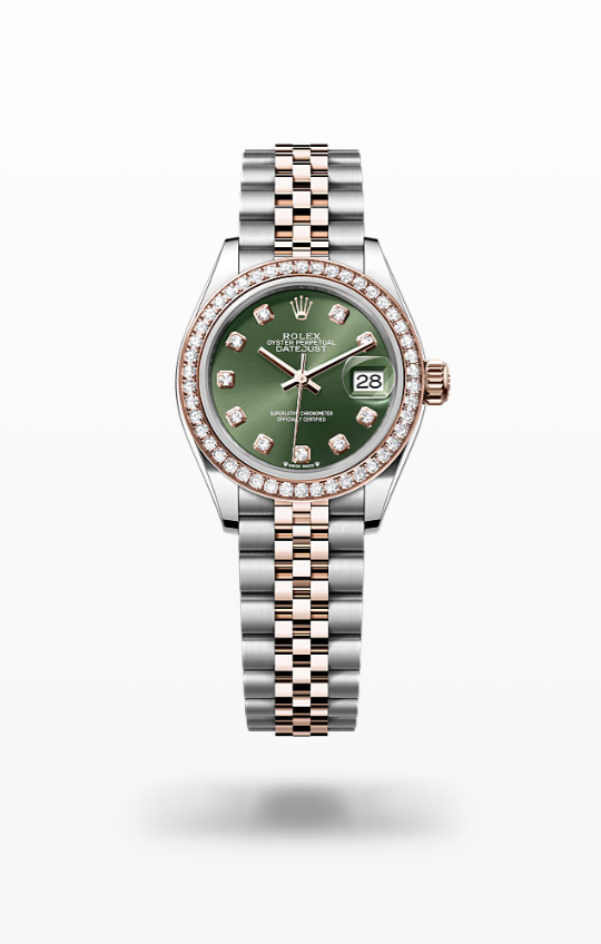 Rolex Lady-Datejust - Olive green set with diamonds, Oystersteel, Everose gold and diamonds, Jubilee Rolex Lady-Datejust Everose Gold Diamond